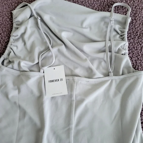 S O L D Gray Cowl Neck Ruched Spaghetti Strap Midi Dress size XL - Picture 7 of 12